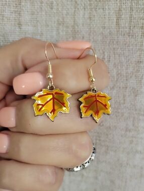 Canadian Yellow and Red Maple Leaf Drop Earrings - Women Jewelry